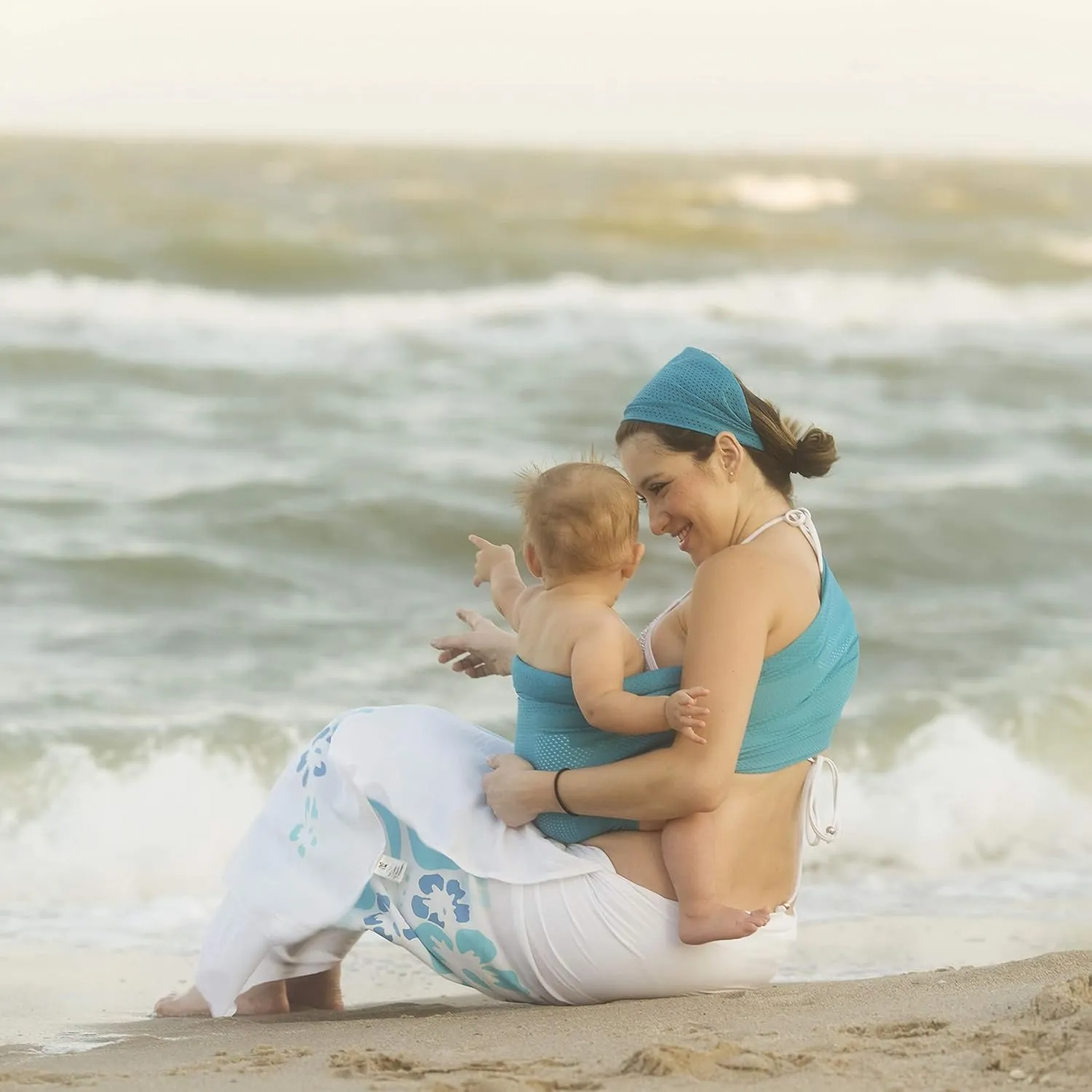 Versatile Water & Warm Weather Ring Sling Baby Carrier | Made in USA with Safety Tested Fabric & Aluminum Rings | Lightweight, Quick Dry & Breathable (Caribbean Blue, One Size)