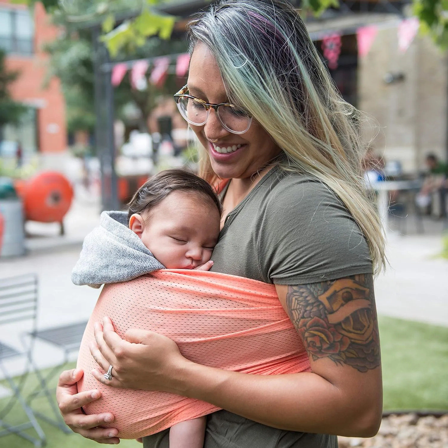 Versatile Water & Warm Weather Ring Sling Baby Carrier | Made in USA with Safety Tested Fabric & Aluminum Rings | Lightweight, Quick Dry & Breathable (Coral Sea, One Size)