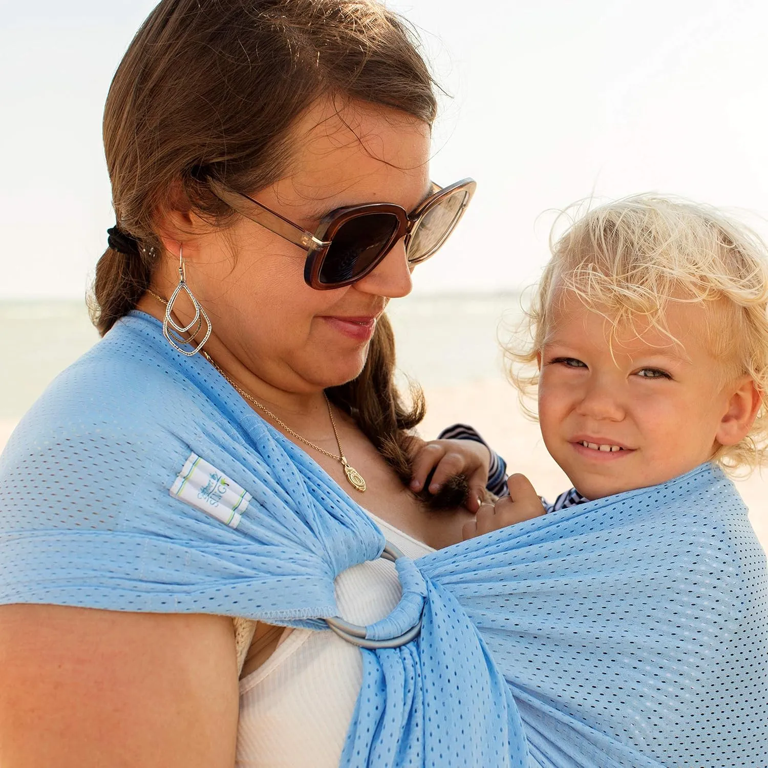 Versatile Water & Warm Weather Ring Sling Baby Carrier | Made in USA with Safety Tested Fabric & Aluminum Rings | Lightweight, Quick Dry & Breathable (Sky Blue, One Size)