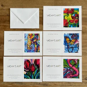 Vichy’s Art Greeting Cards 5.5” x 8.5” Fine Prints, Homemade Artwork, Variant Print, Museum-Quality, Lasting Durability, Easy to Use | Card and Card Stocks (Set of 50 (Butterflies))