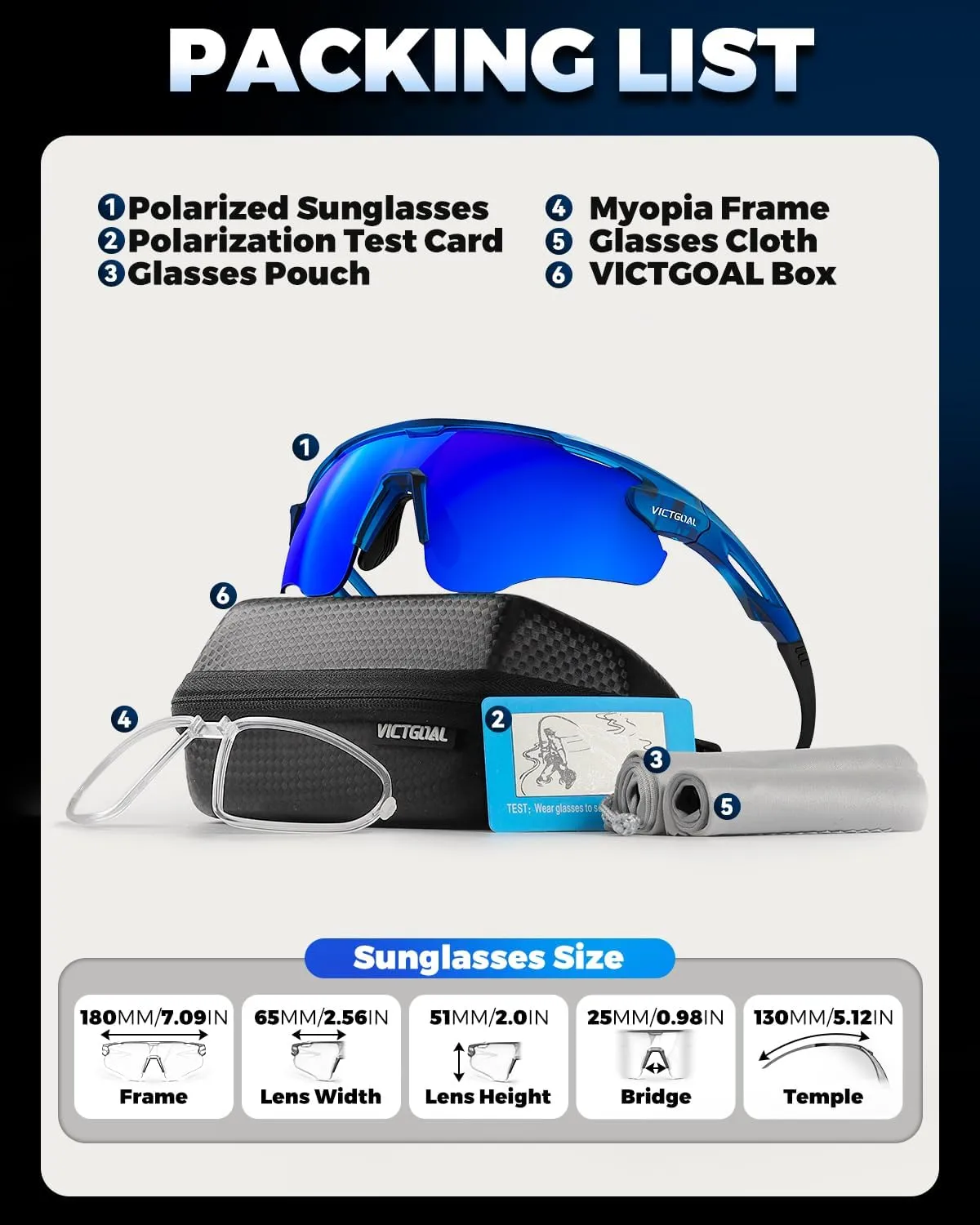 VICTGOAL Cycling Glasses for Men Women with Polarized Lenses UV Protection Cycling Sunglasses TR90 Frame for MTB Bike Glasses