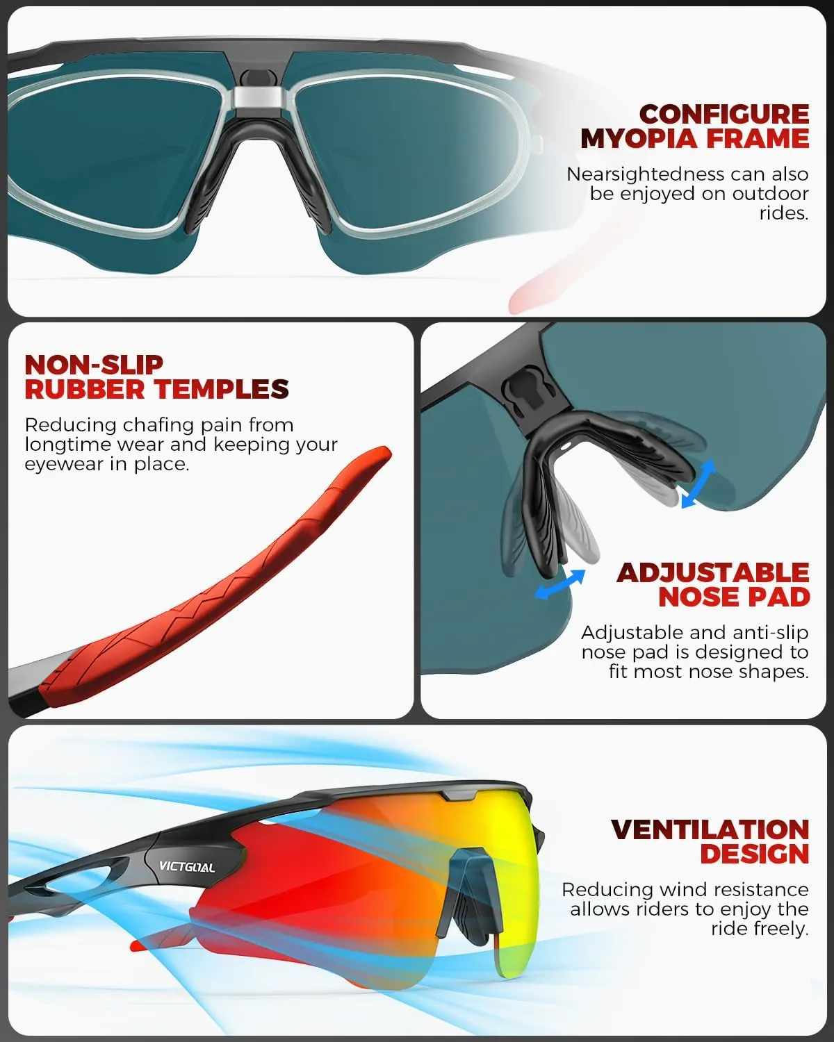 VICTGOAL Cycling Glasses for Men Women with Polarized Lenses UV Protection Cycling Sunglasses TR90 Frame for MTB Bike Glasses