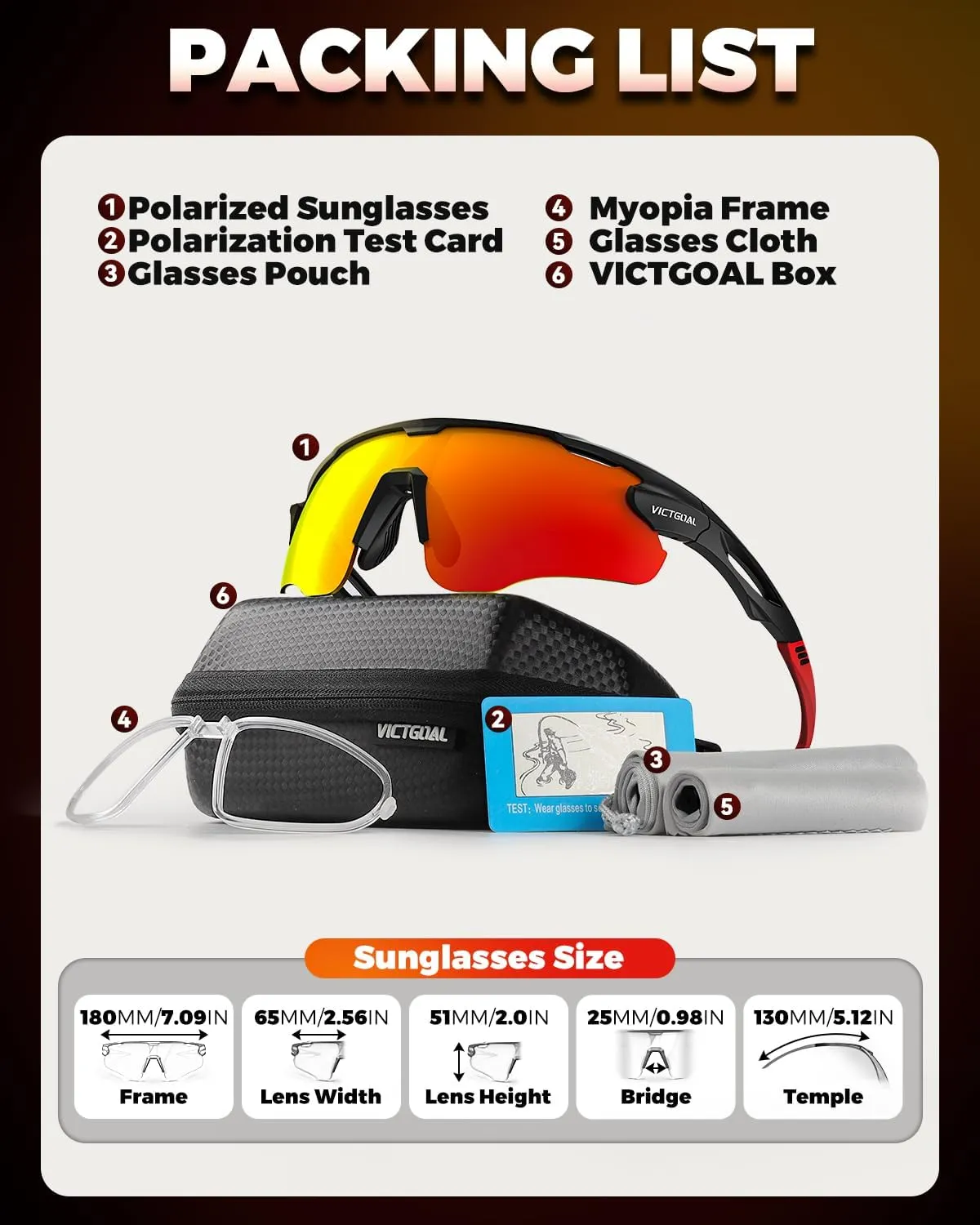 VICTGOAL Cycling Glasses for Men Women with Polarized Lenses UV Protection Cycling Sunglasses TR90 Frame for MTB Bike Glasses