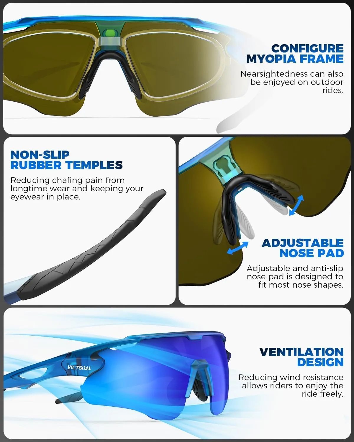 VICTGOAL Cycling Glasses for Men Women with Polarized Lenses UV Protection Cycling Sunglasses TR90 Frame for MTB Bike Glasses