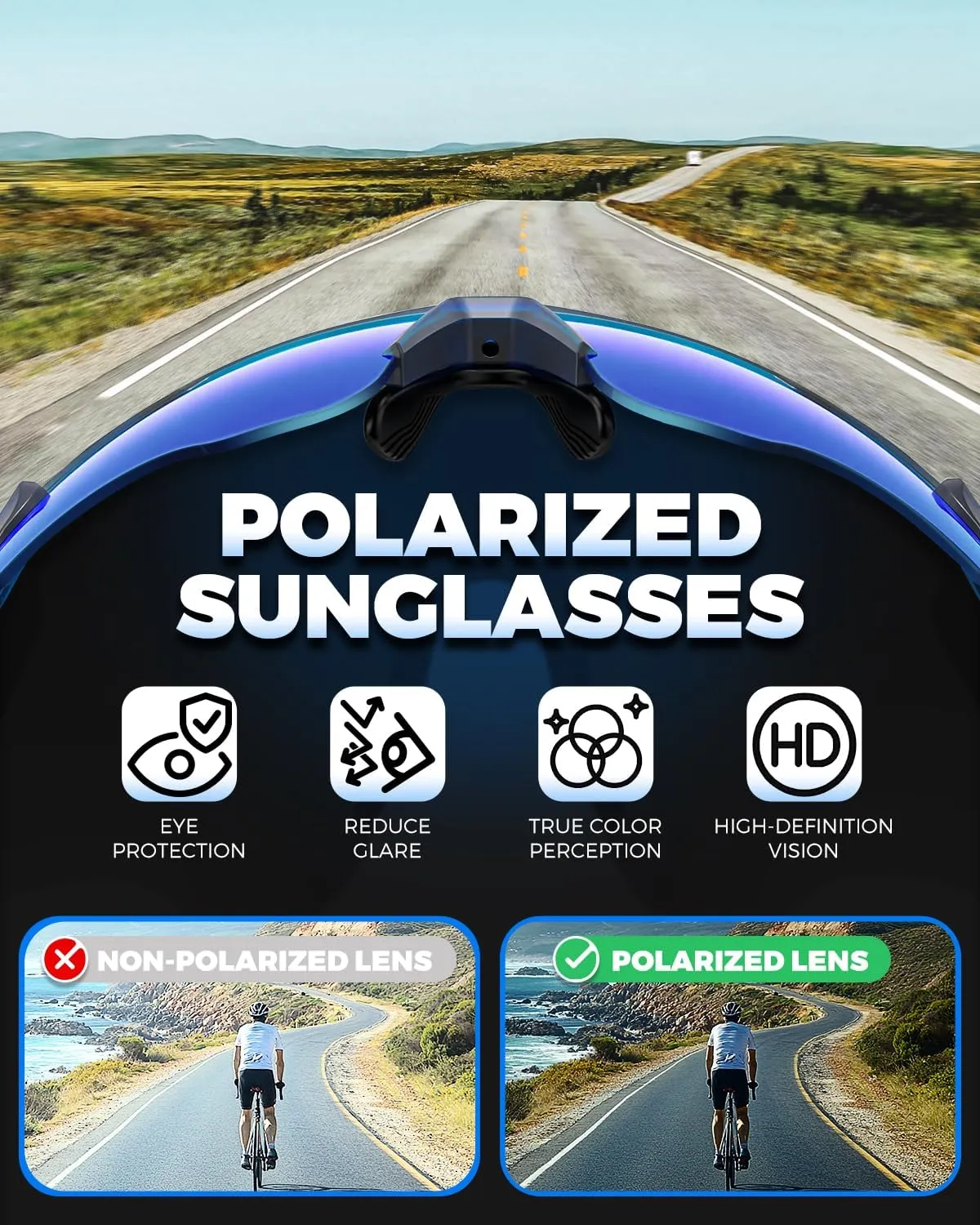 VICTGOAL Cycling Glasses for Men Women with Polarized Lenses UV Protection Cycling Sunglasses TR90 Frame for MTB Bike Glasses