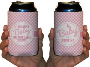 VictoryStore Can and Beverage Coolers - Custom Baby Shower,A Baby is Brewing Baby Girl Design, Set of 12