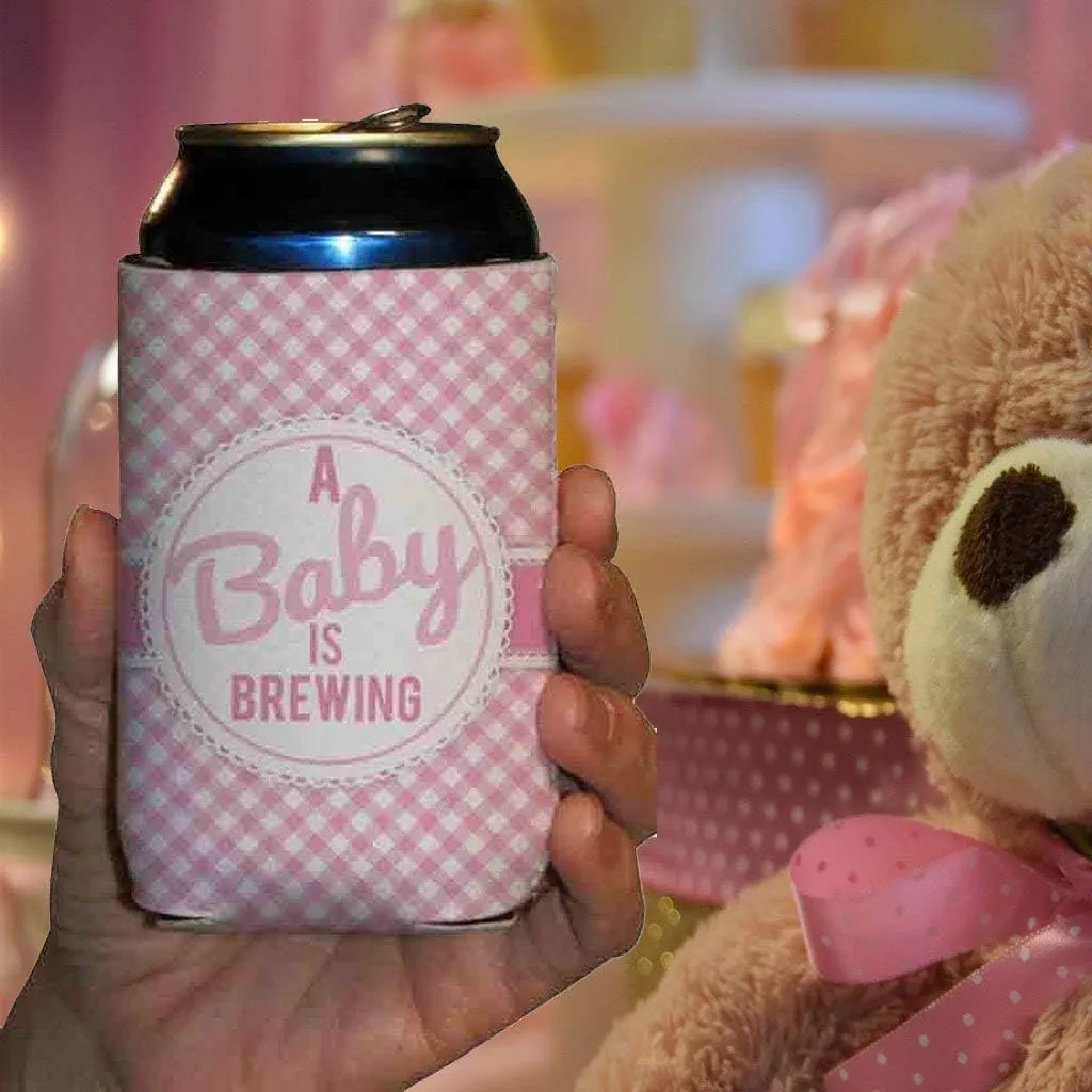 VictoryStore Can and Beverage Coolers - Custom Baby Shower,A Baby is Brewing Baby Girl Design, Set of 12