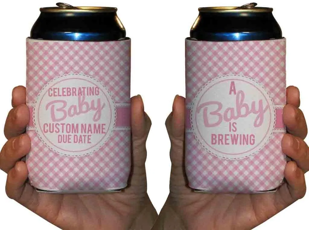 VictoryStore Can and Beverage Coolers - Custom Baby Shower,A Baby is Brewing Baby Girl Design, Set of 12