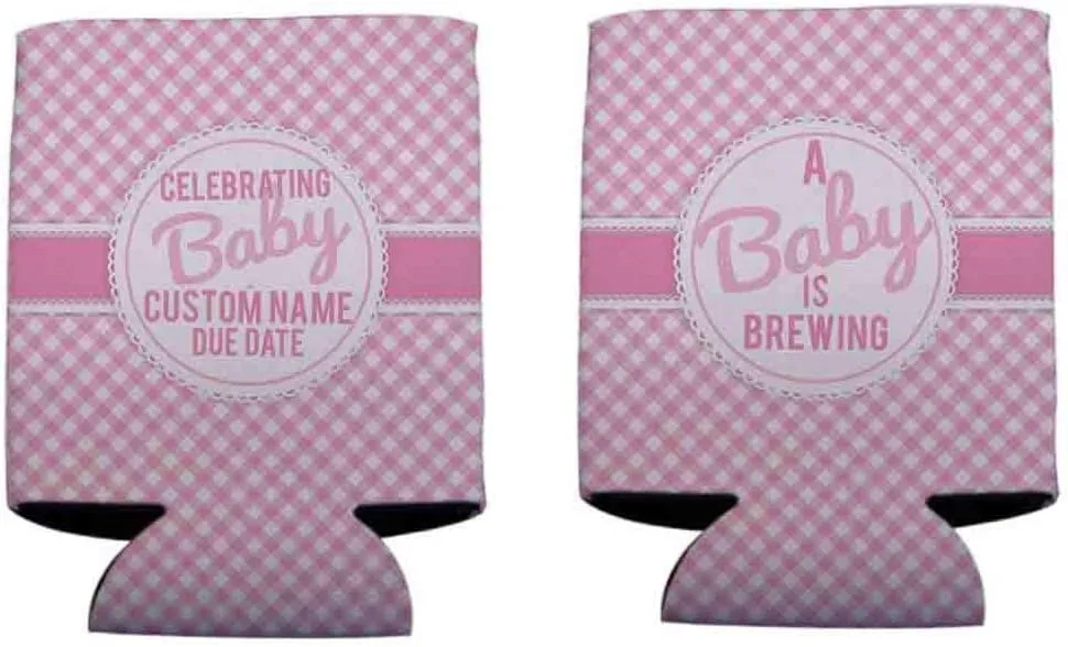 VictoryStore Can and Beverage Coolers - Custom Baby Shower,A Baby is Brewing Baby Girl Design, Set of 12