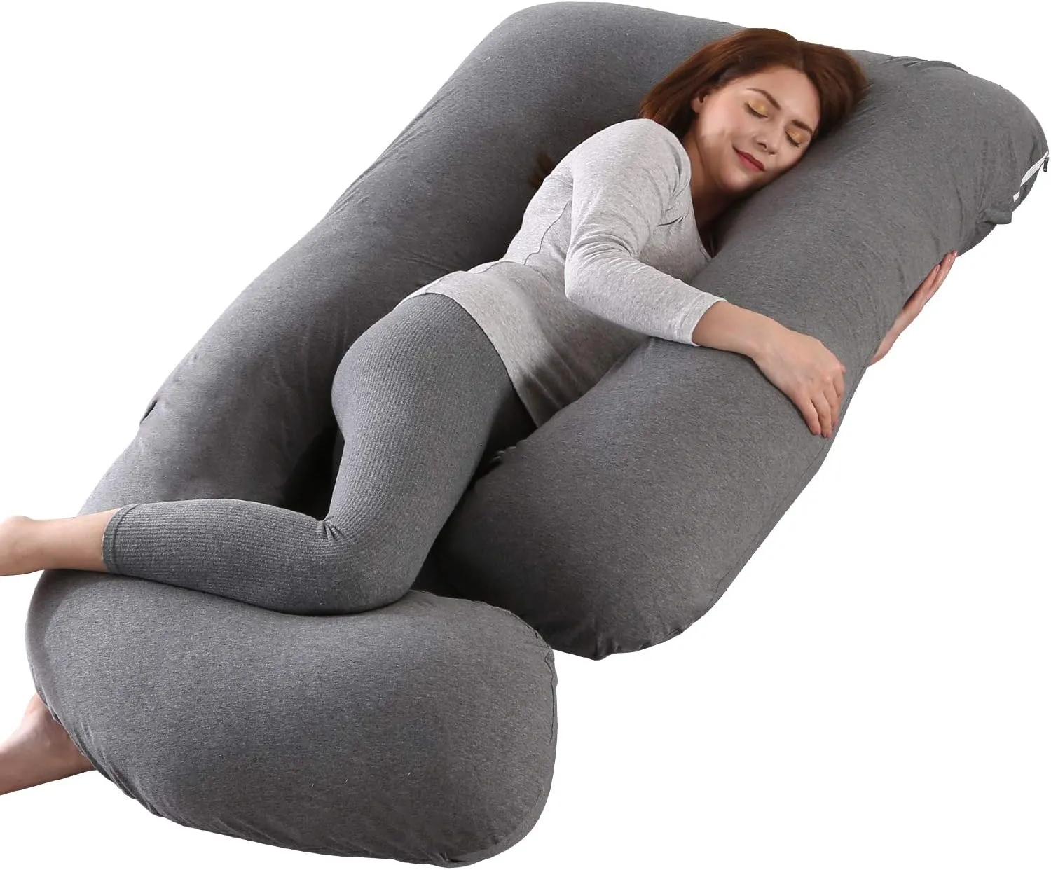 Victostar Pregnancy Pillow,57 inches U Shaped Maternity Pillow with Removable Cover Full Body Pillow Support for Back, HIPS, Legs, Belly (Black Gray)