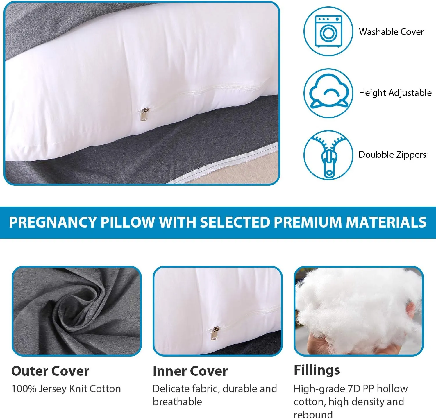 Victostar Pregnancy Pillow,57 inches U Shaped Maternity Pillow with Removable Cover Full Body Pillow Support for Back, HIPS, Legs, Belly (Black Gray)