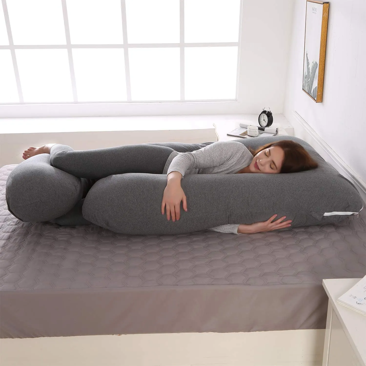 Victostar Pregnancy Pillow,57 inches U Shaped Maternity Pillow with Removable Cover Full Body Pillow Support for Back, HIPS, Legs, Belly (Black Gray)