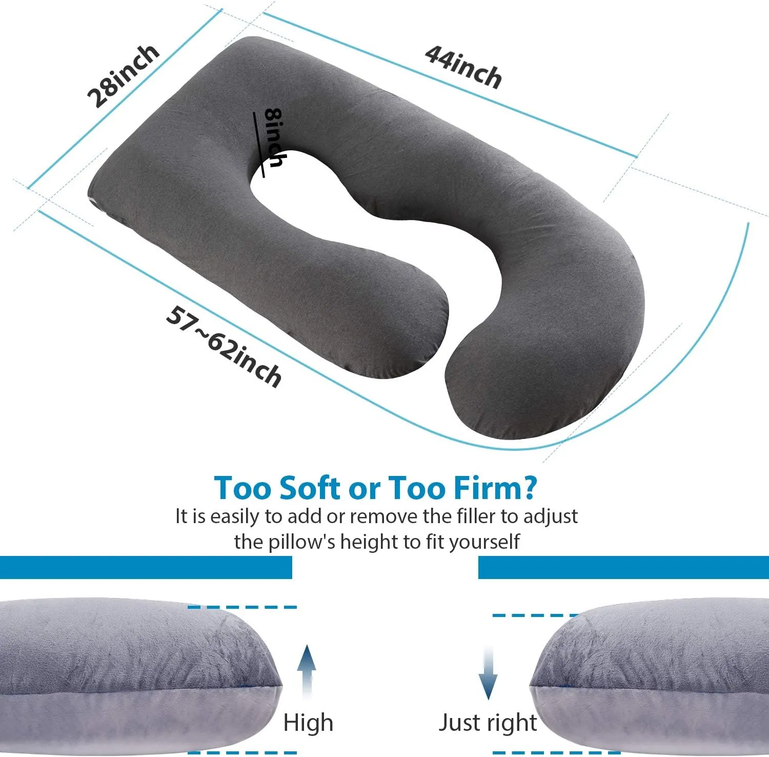 Victostar Pregnancy Pillow,57 inches U Shaped Maternity Pillow with Removable Cover Full Body Pillow Support for Back, HIPS, Legs, Belly (Black Gray)
