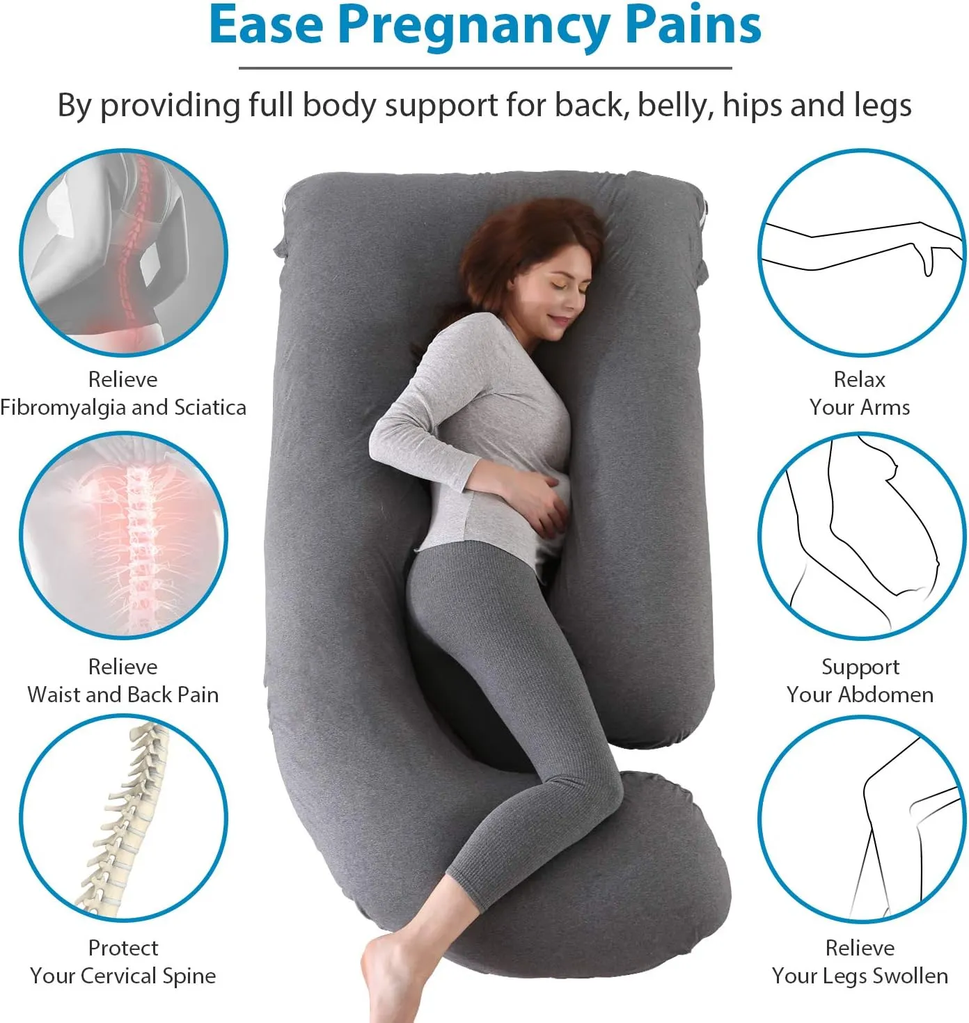 Victostar Pregnancy Pillow,57 inches U Shaped Maternity Pillow with Removable Cover Full Body Pillow Support for Back, HIPS, Legs, Belly (Black Gray)