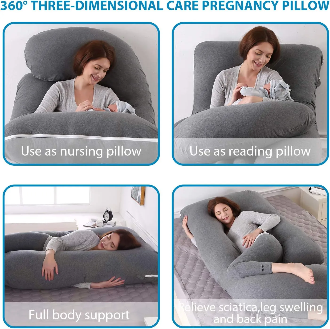 Victostar Pregnancy Pillow,57 inches U Shaped Maternity Pillow with Removable Cover Full Body Pillow Support for Back, HIPS, Legs, Belly (Black Gray)