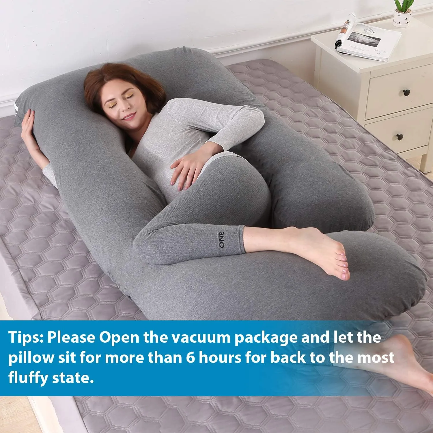 Victostar Pregnancy Pillow,57 inches U Shaped Maternity Pillow with Removable Cover Full Body Pillow Support for Back, HIPS, Legs, Belly (Black Gray)