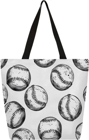 Vintage Baseball Large Capacity Canvas Tote Bag Stylish Handheld Shoulder Bag Reusable Shopping Bag for Work Travel Beach Trips Shopping