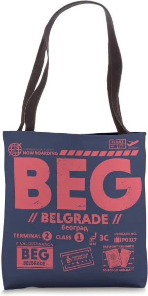 Vintage Belgrade BEG Airport Code Travel Day Retro Tag Tote Bag
