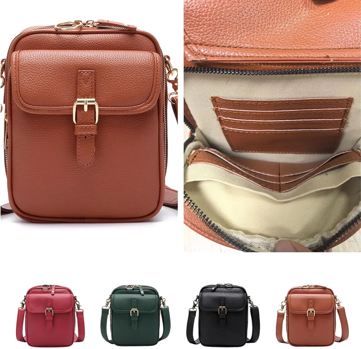 Vintage Double Layer Large Capacity Mini Messenger Bag, 2025 New Leather Small Crossbody Messenger Bag for Women Men