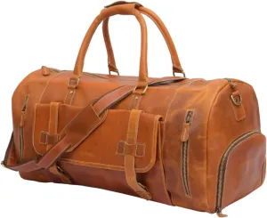 Vintage Duffel Travel Bag for Men/Women and Travel pure Leather Bag,Airplane Luggage,Sports Gym,Carry-With Shoe Compartment (Brown, 28 Inches)