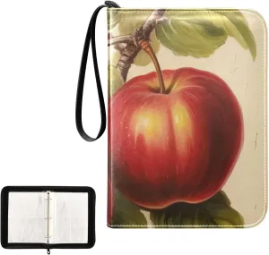 Vintage Fruit Painting Card Binder 4-Pocket, 400 Pockets Trading Cards Holder Games Card Albums Storage Organizer Case for Football, Baseball Cards