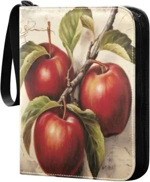 Vintage Fruit Painting Card Binder with 50 Removable Page Sleeves PU Leather Collectible Trading Card Albums Book with Zipper for Games Card,Baseball Cards