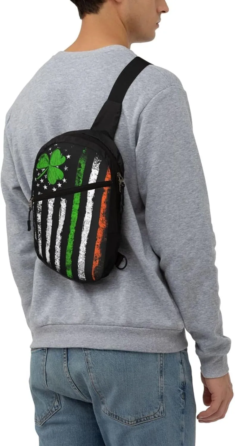 Vintage Irish American Flag Portable Crossbody Bag Foldable Sling Bags Sports Gym Chest Daypack Reusable Shoulder Backpack Casual Diagonally Rucksack Fanny Packs