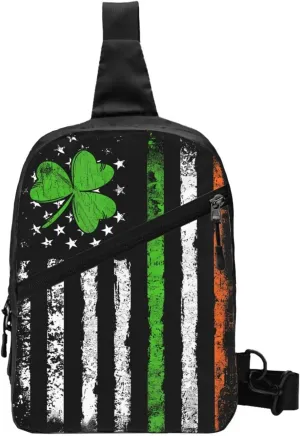Vintage Irish American Flag Portable Crossbody Bag Foldable Sling Bags Sports Gym Chest Daypack Reusable Shoulder Backpack Casual Diagonally Rucksack Fanny Packs