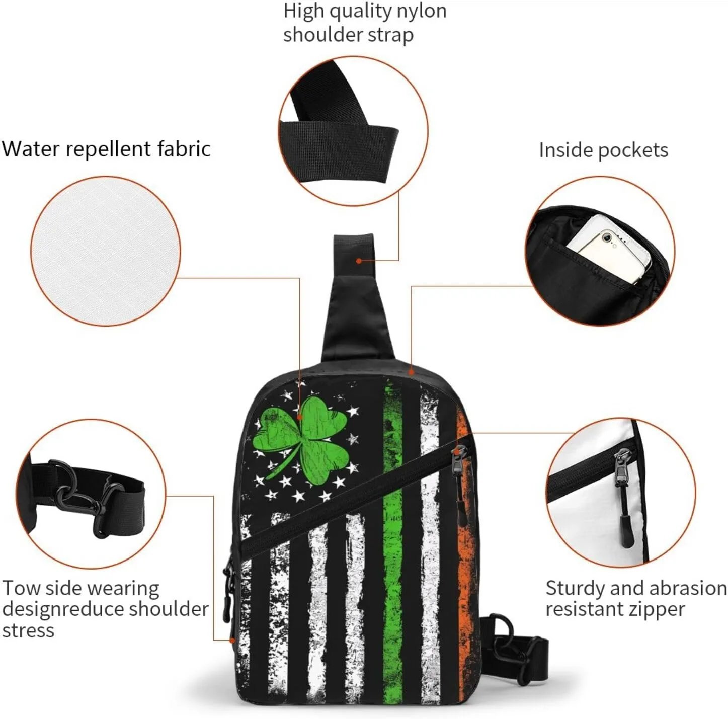 Vintage Irish American Flag Portable Crossbody Bag Foldable Sling Bags Sports Gym Chest Daypack Reusable Shoulder Backpack Casual Diagonally Rucksack Fanny Packs