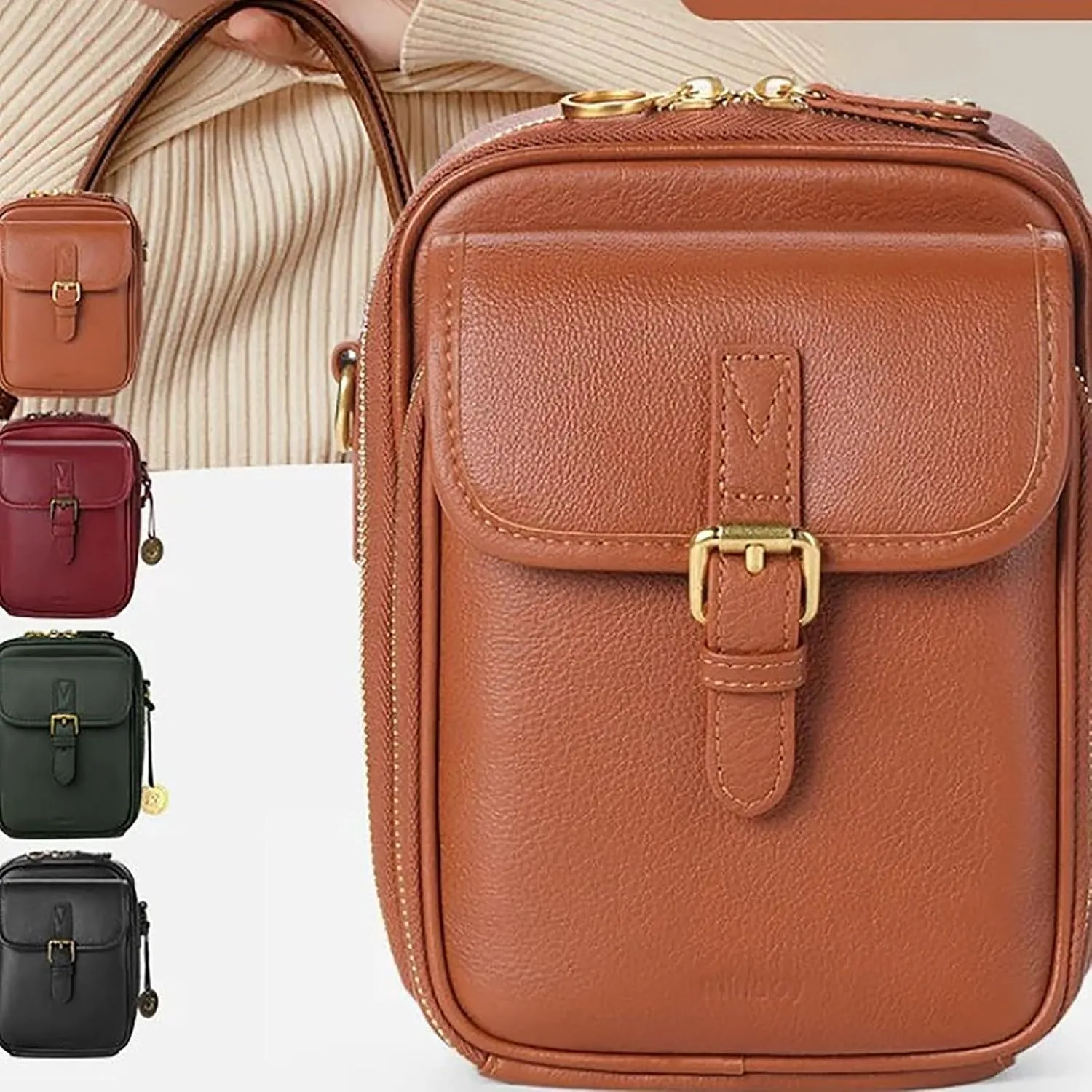 Vintage Leather Messenger Bag for Women & Men, Large Capacity Anti-Theft Crossbody Shoulder Bag with 10 Card Slots, Multi-Use