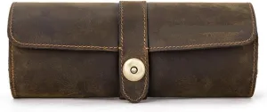 Vintage Leather Watch Case Circular Buckle Storage Box Watch Frame, lingsad-0236