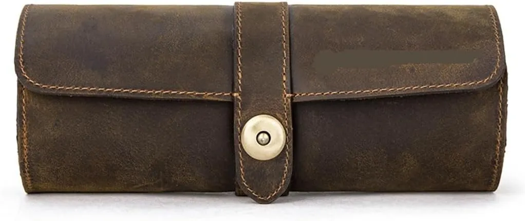 Vintage Leather Watch Case Circular Buckle Storage Box Watch Frame, lingsad-0236