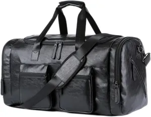 Vintage Leather Weekend Bag for Men Travel Bags Big Tote Hand Luggage Duffel Handbag Shoulder Bag (Color : A)