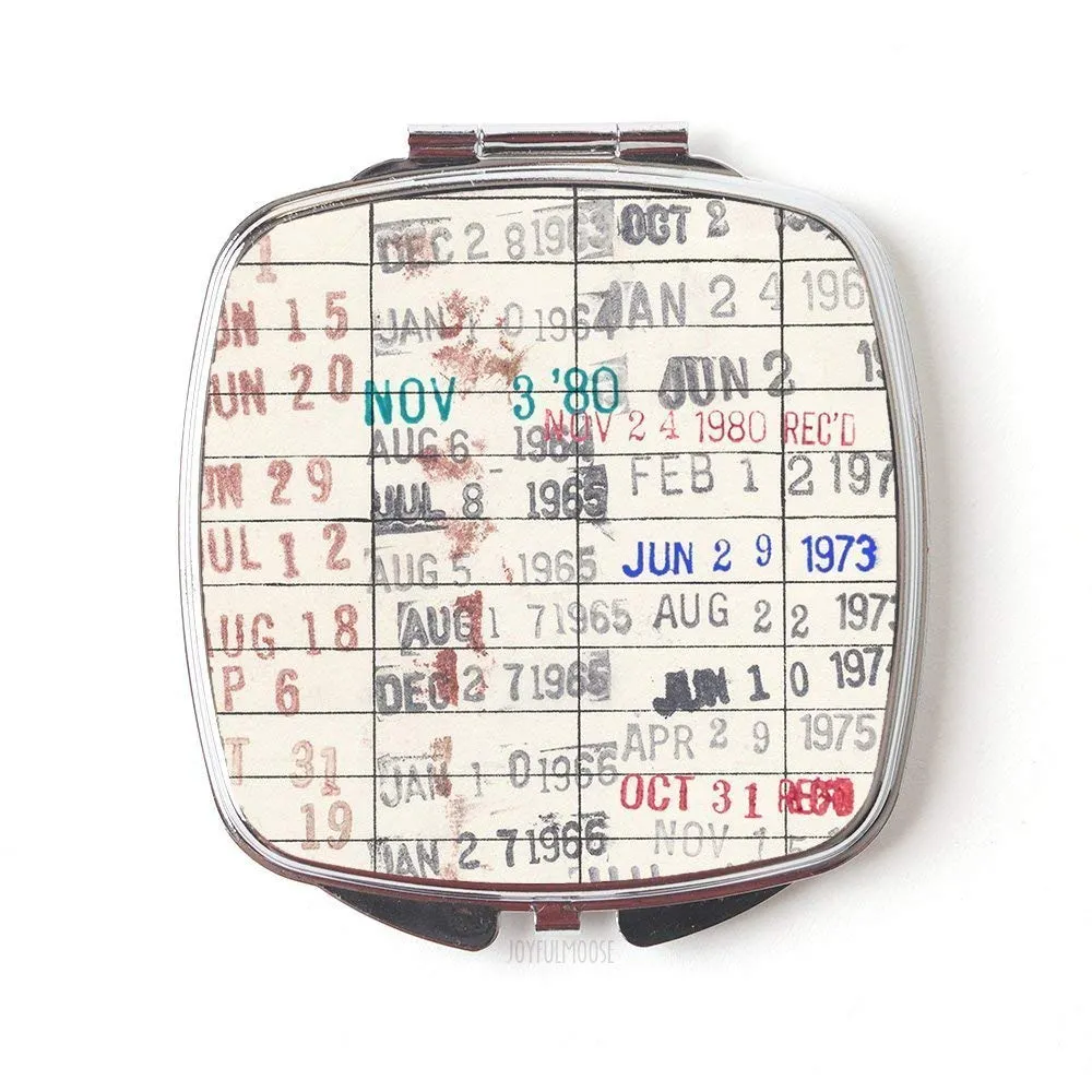 Vintage Library Due Date Card Compact Purse Mirror