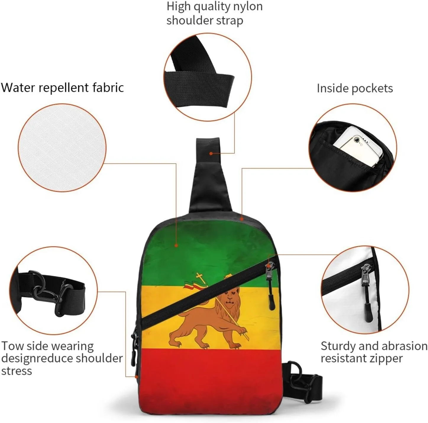Vintage Old Ethiopia Flag Lion Of Judah Portable Crossbody Bag Foldable Sling Bags Sports Gym Chest Daypack Reusable Shoulder Backpack Casual Diagonally Rucksack Fanny Packs