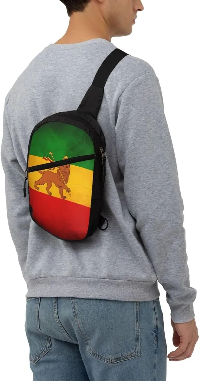 Vintage Old Ethiopia Flag Lion Of Judah Portable Crossbody Bag Foldable Sling Bags Sports Gym Chest Daypack Reusable Shoulder Backpack Casual Diagonally Rucksack Fanny Packs