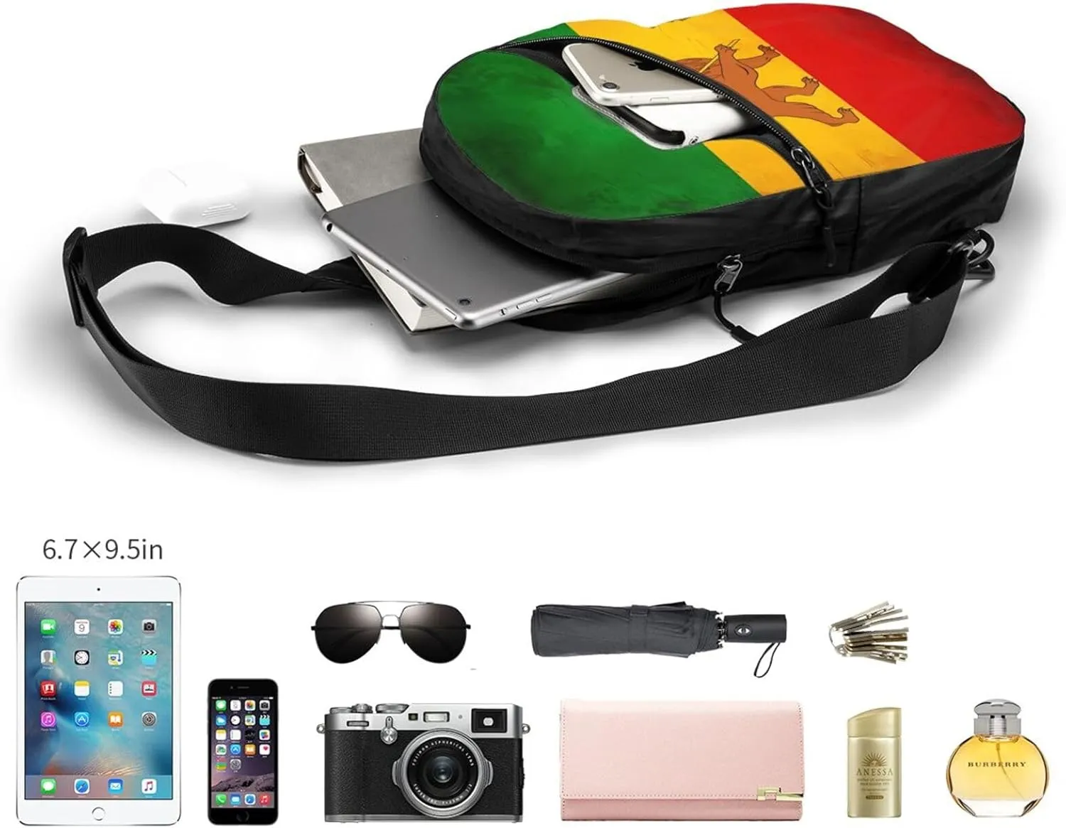 Vintage Old Ethiopia Flag Lion Of Judah Portable Crossbody Bag Foldable Sling Bags Sports Gym Chest Daypack Reusable Shoulder Backpack Casual Diagonally Rucksack Fanny Packs