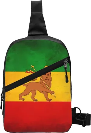 Vintage Old Ethiopia Flag Lion Of Judah Portable Crossbody Bag Foldable Sling Bags Sports Gym Chest Daypack Reusable Shoulder Backpack Casual Diagonally Rucksack Fanny Packs