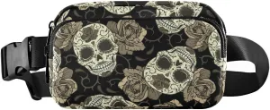 Vintage Retro Seamless Gothic Sugar Skulls with Roses, Roses Thorns Adjustable Belt Running Bag, Crossbody Fanny Pack Waist Runners Bag Tote for Women Men Sports Hiking Fitness Exercise Gym Pouch