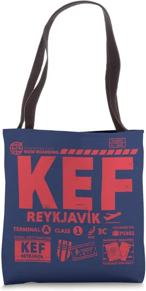 Vintage Reykjavik KEF Airport Code Travel Day Retro Tag Tote Bag