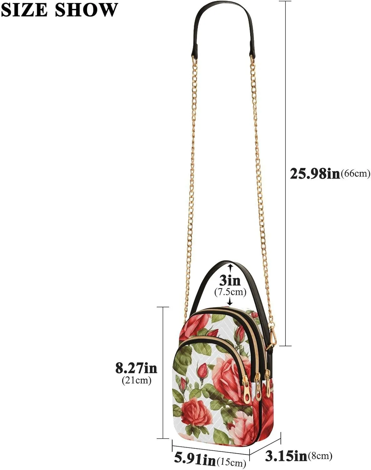 Vintage Roses on a White Womens Crossbody Bags, Handbag with Shoulder Strap, Fall Crossbody Purse