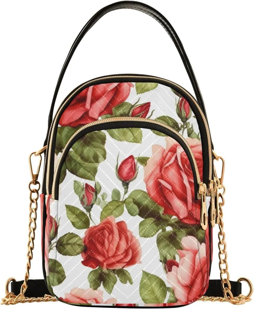 Vintage Roses on a White Womens Crossbody Bags, Handbag with Shoulder Strap, Fall Crossbody Purse