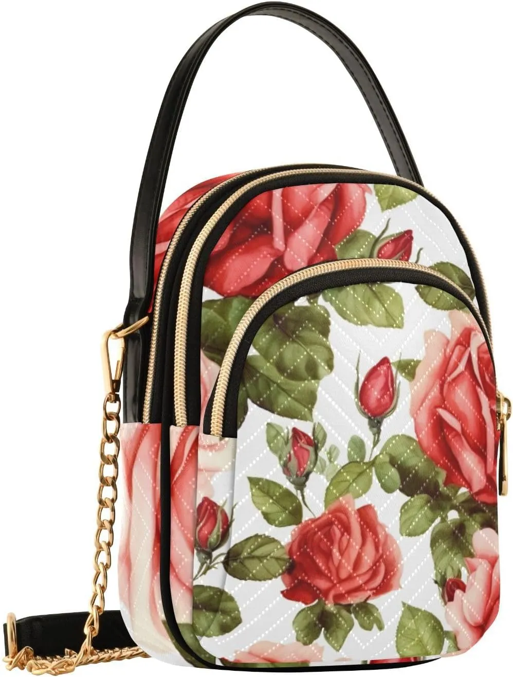 Vintage Roses on a White Womens Crossbody Bags, Handbag with Shoulder Strap, Fall Crossbody Purse