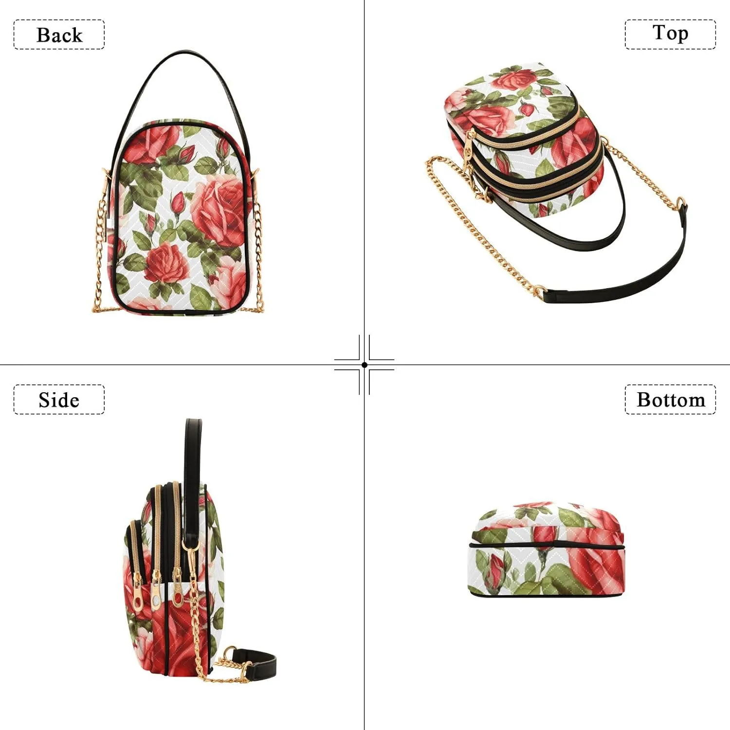 Vintage Roses on a White Womens Crossbody Bags, Handbag with Shoulder Strap, Fall Crossbody Purse