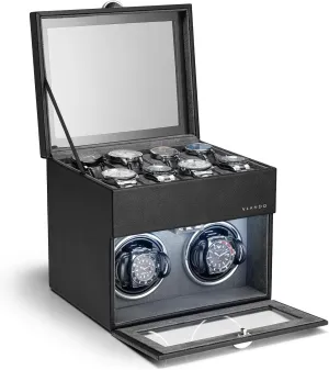 Vlando Automatic Double Watch Winder with 8 Watch Slot - Watch Box with Glass Lid, Japanese Quiet Motor, LED Light, Adjustable Watch Pillows, Usb Type-C - Black