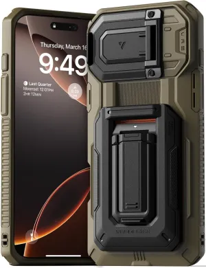 VRS DESIGN Origin Wallet Card Holder Case [3 Cards] for iPhone 16 Pro Max (2024/Upgraded), Rugged Semi-Automatic 3-Card Slot & Kickstand Case (Khaki)