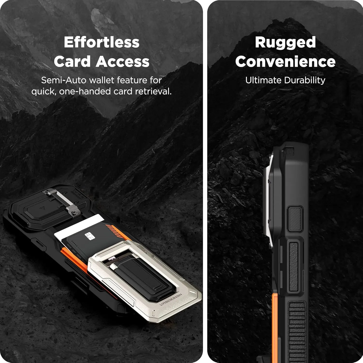 VRS DESIGN Origin Wallet Card Holder Case [3 Cards] for iPhone 16 Pro Max (2024/Upgraded), Rugged Semi-Automatic 3-Card Slot & Kickstand Case (Khaki)