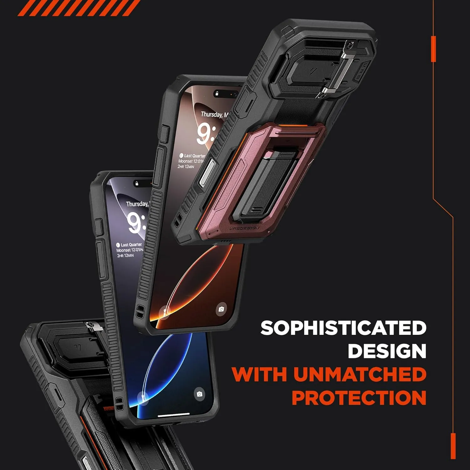 VRS DESIGN Origin Wallet Card Holder Case [3 Cards] for iPhone 16 Pro Max (2024/Upgraded), Rugged Semi-Automatic 3-Card Slot & Kickstand Case (Khaki)