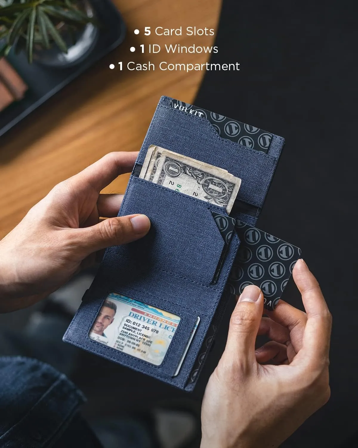 VULKIT Airtag Wallet with Keyring Mens Pop up Credit Card Wallet with Air Tag Holder Trifold ID Window RFID Blocking（Navy）