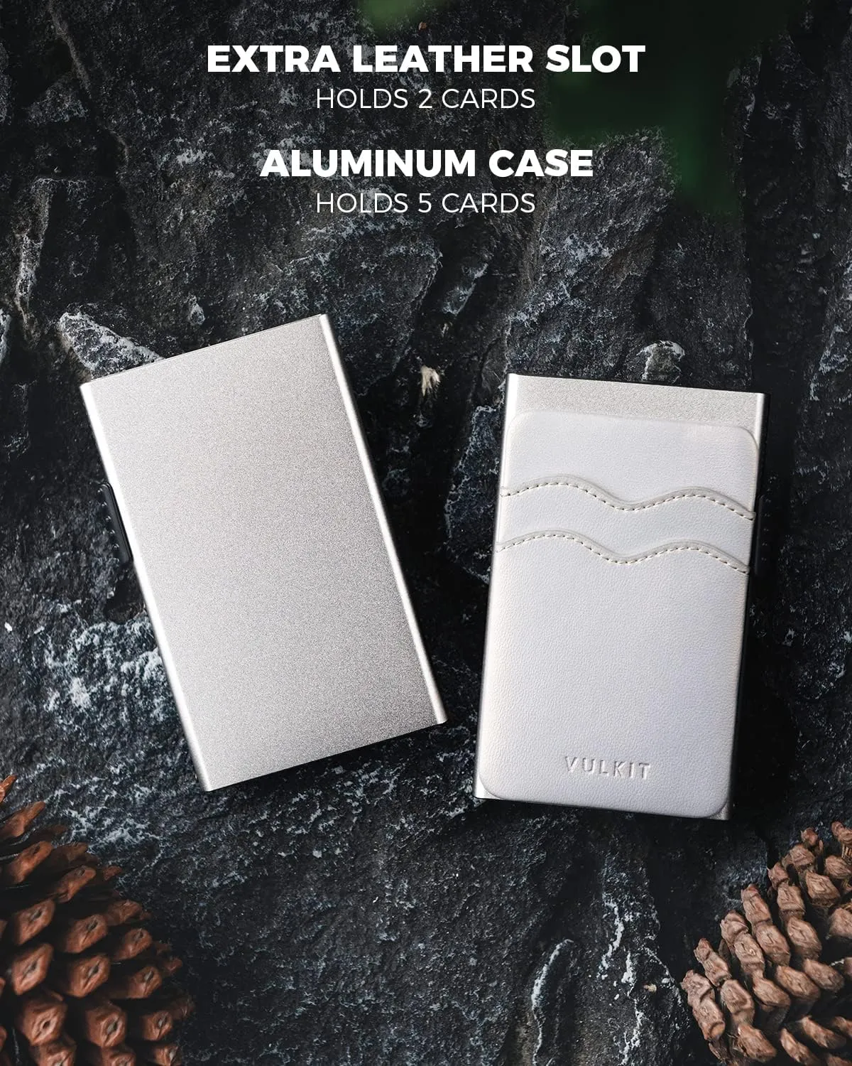 VULKIT Credit Card Holder Minimalist Slim Pop Up Wallet with Leather Slots RFID Blocking for Men and Women Holds 7 Cards and Notes Pearl White